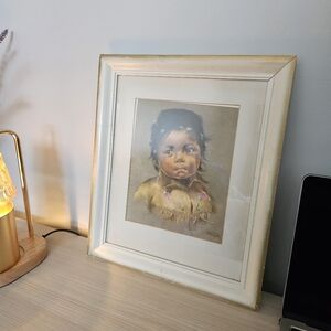 Dorthy Oxborough Indigenous Boy Vintage Framed 1963 Print 12x15 art